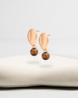 Liliflo_Bijoux interchangeable Swiss made_Boucles d'oreilles Giorgia en couleur acier rosé avec un lien pierre semi-précieuse oeil de tigre