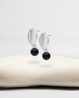 Liliflo_Bijoux interchangeable Swiss made_Boucles d'oreilles Giorgia en couleur acier avec un lien pierre semi-précieuse onyx