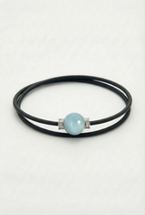 Bracelet Noir Absolu - Diamants - Lien Aigue-marine
