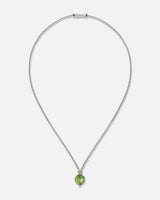 Liliflo_bijoux modulables swiss made_Collier Milonga_couleur naturel avec un Murano Boréale de couleur vert avec feuille d’or