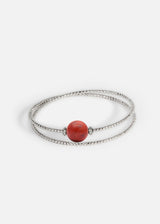 Liliflo_Bijoux modulables Swiss made_Bracelet interchangeable Milonga double tour_couleur acier naturel avec une pierre semi-précieuse Corail