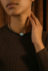 Collier Noir Absolu - Diamants - Lien Aigue-marine