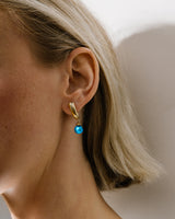 Liliflo_Bijoux modulable swiss made_Murano Aqua_Boucles d'oreilles interchangeables iris_couleur acier doré