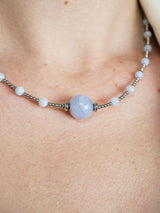 Liliflo - Bijoux modulable Swiss made - Collier femme couleur acier en pierre Calcédoine - fermoir interchangeable Pierre Calcédoine