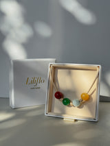 Liliflo_Bijoux interchangeables Swiss made_Coffret de 4 pierres semi-précieuses Angelite, Jade de Malaisie, Calcite et Corail