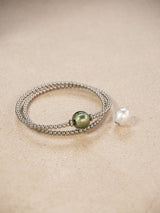 Coffret bracelet modulable Tango Double de couleur naturel avec des verres de Murano Cristal et Tahiti