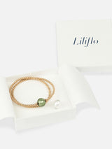 Coffret bracelet modulable Tango Double de couleur or rose avec des verres de Murano Cristal et Tahiti