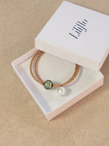Coffret bracelet modulable Tango Double de couleur or rose avec des verres de Murano Cristal et Tahiti