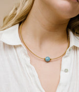 Liliflo_Bijoux interchangeables Swiss made_Collier Milonga en couleur or jaune_Pierre semi-précieuse_Aigue marine