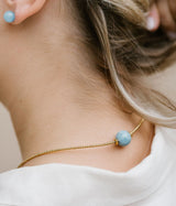 Liliflo_Bijoux interchangeables Swiss made_Collier Milonga en couleur or jaune_Pierre semi-précieuse_Aigue marine