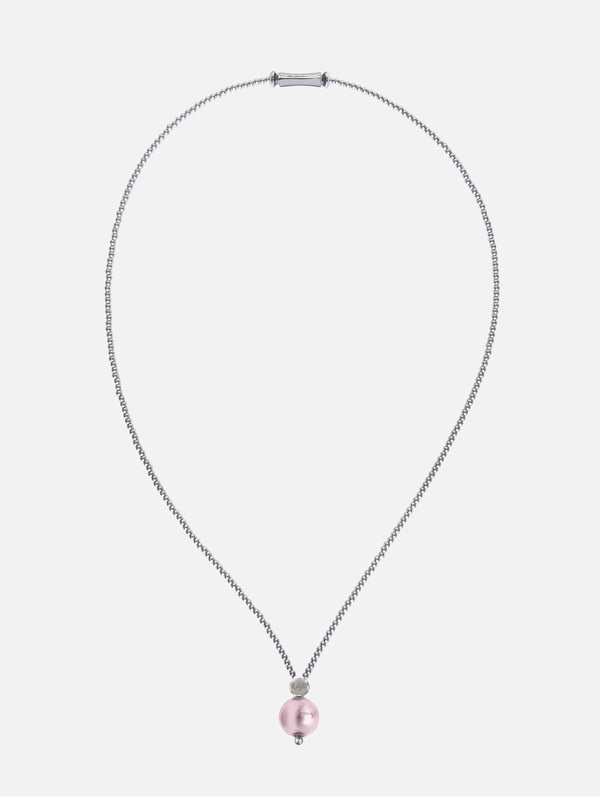 Liliflo - Bijoux modulables Swiss made - Collier Milonga pendant ou rond de couleur naturel avec un Murano Rose