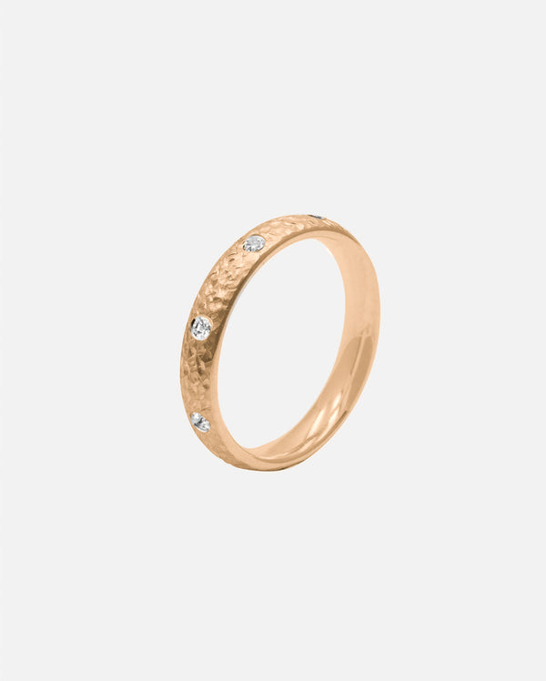 Liliflo - Bague et alliance - femme Dune martelée 3,5 mm en or rose recyclé 18 carats et 8 diamants