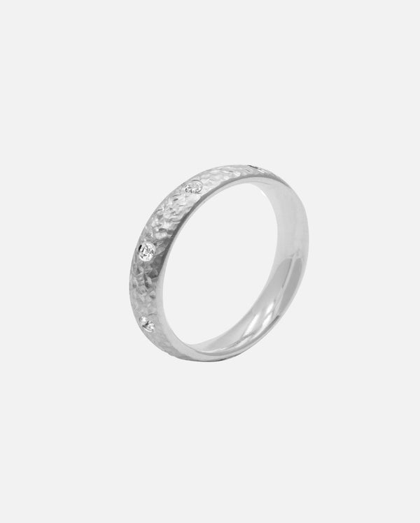 Liliflo - Bague et alliance - femme Dune martelée 4,5 mm en or gris recyclé 18 carats et 8 diamants