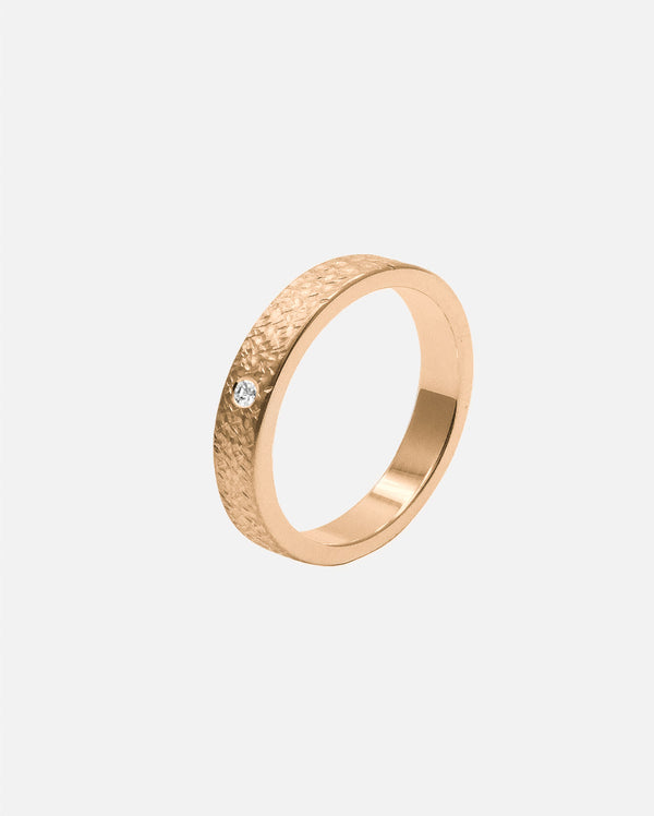 Liliflo - Bague et alliance - femme Zéphyr martelée 4,5 mm en or rose recyclé 18 carats et 3 diamants
