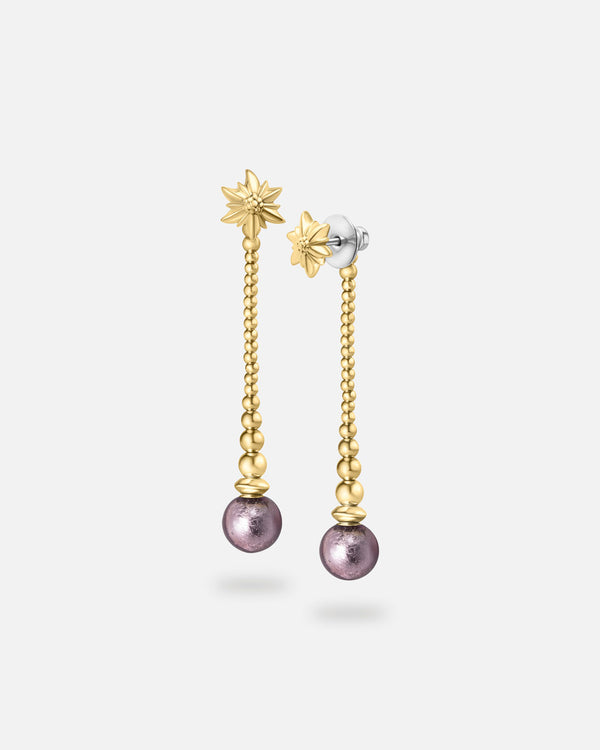 Liliflo - Boucles d'oreilles pendantes interchangeable Swiss made - Collection Edelweiss Melanie Oesch - Pendantes couleur acier doré et Lien interchangeable pourpre light