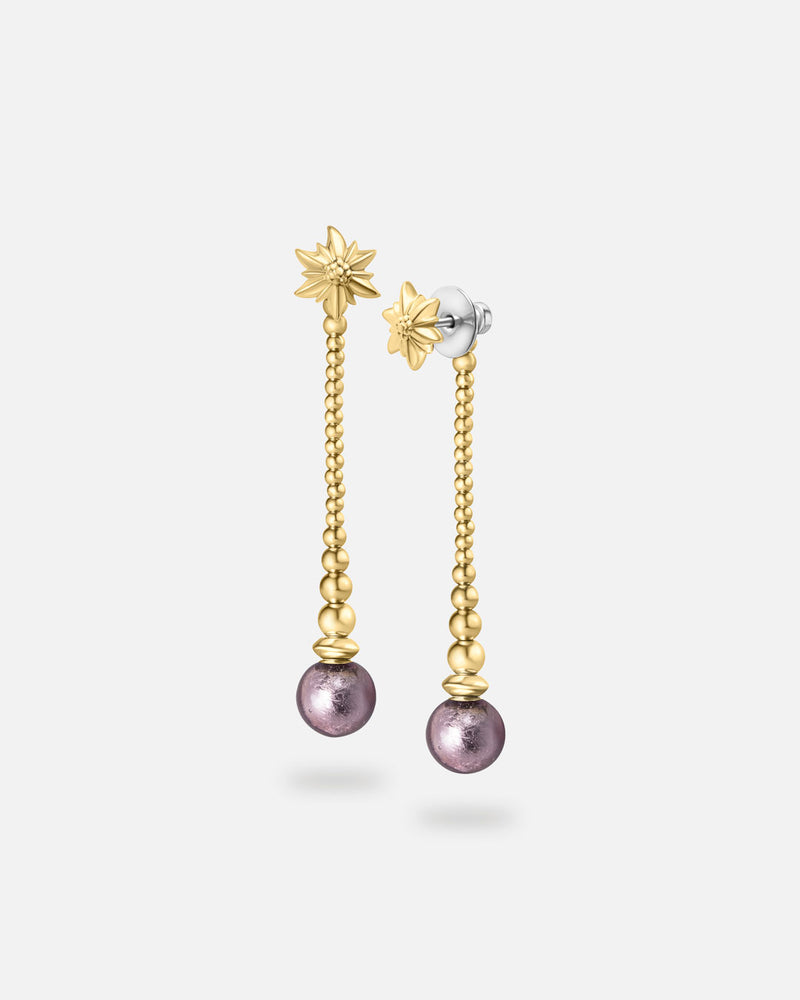 Liliflo - Boucles d'oreilles pendantes interchangeable Swiss made - Collection Edelweiss Melanie Oesch - Pendantes couleur acier doré et Lien interchangeable pourpre light