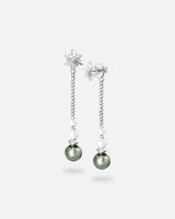 Liliflo - Boucles d'oreilles pendantes interchangeable Swiss made - Collection Edelweiss Melanie Oesch - Pendantes couleur acier avec perles de culture et Lien interchangeable murano tahiti