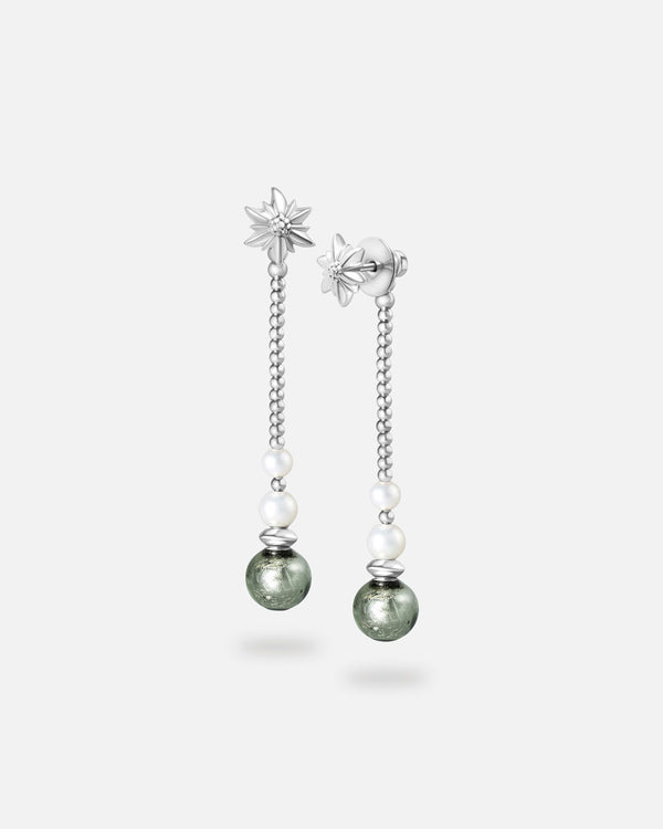 Liliflo - Boucles d'oreilles pendantes interchangeable Swiss made - Collection Edelweiss Melanie Oesch - Pendantes couleur acier avec perles de culture et Lien interchangeable murano tahiti