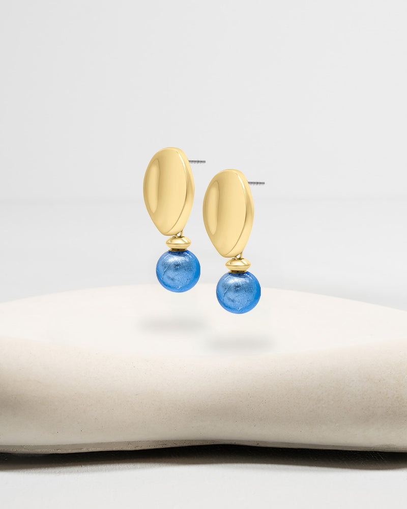 Liliflo_Swiss made Wechselschmuck_Giorgia-Ohrringe in der Farbe Goldfarbener Edelstahl mit einem Zierverschluss murano neptune