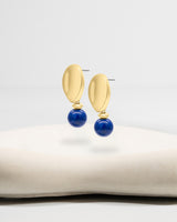 Liliflo_Bijoux interchangeable Swiss made_Boucles d'oreilles Giorgia en couleur acier doré avec un lien pierre semi-précieuse lapis lazuli