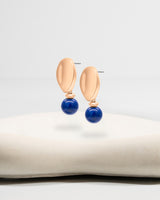 Liliflo_Bijoux interchangeable Swiss made_Boucles d'oreilles Giorgia en couleur acier rosé avec un lien pierre semi-précieuse lapis lazuli