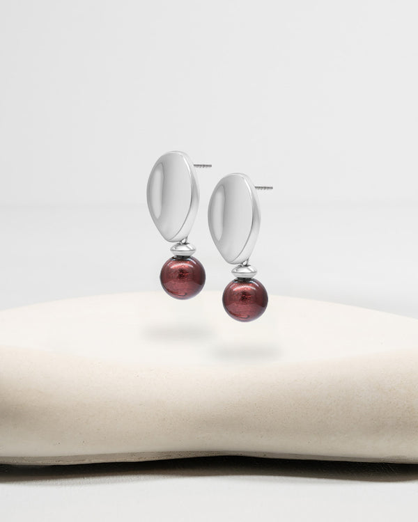 Liliflo_Swiss made Wechselschmuck_Giorgia Ohrringe in Stahlfarbe mit einem Zierverschluss murano Purpur