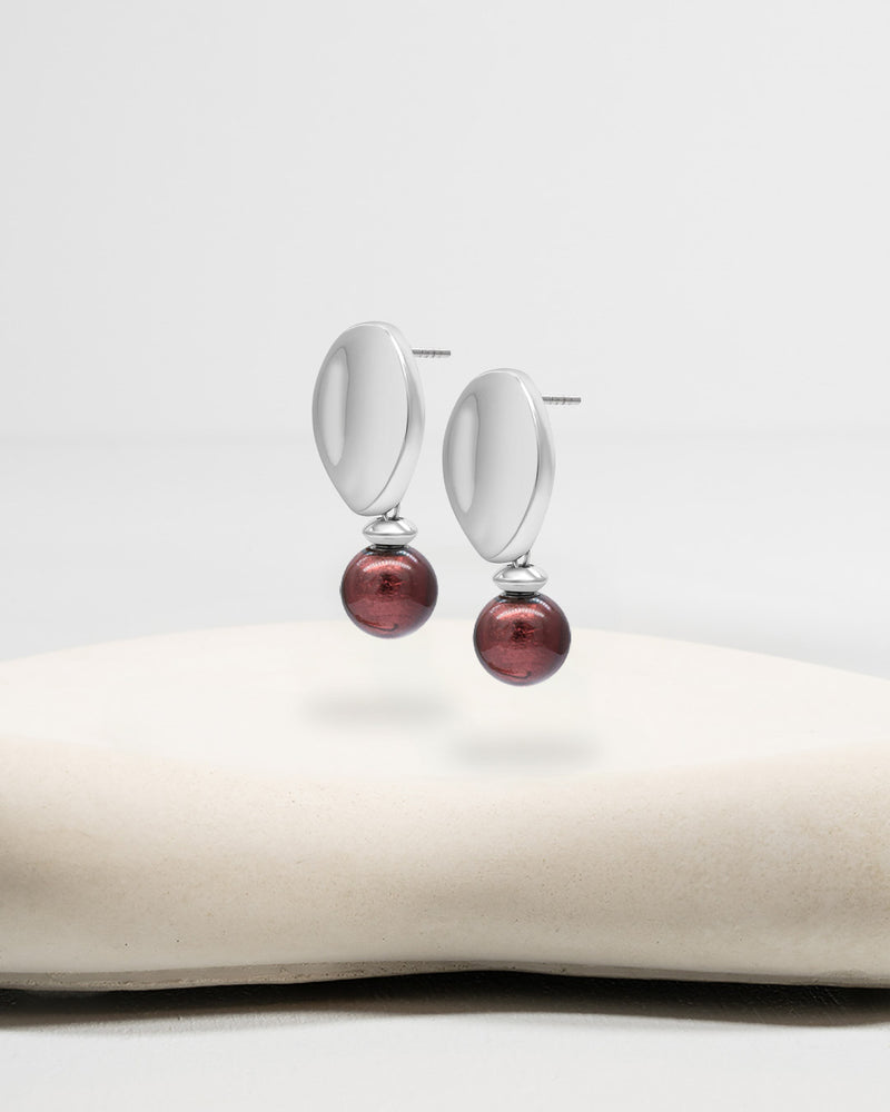 Liliflo_Swiss made Wechselschmuck_Giorgia Ohrringe in Stahlfarbe mit einem Zierverschluss murano Purpur