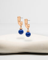Liliflo_Swiss made Wechselschmuck_Iris-Ohrringe in der Farbe Roséfarbener Edelstahl mit einem Zierverschluss Schmuckstein  lapis lazuli