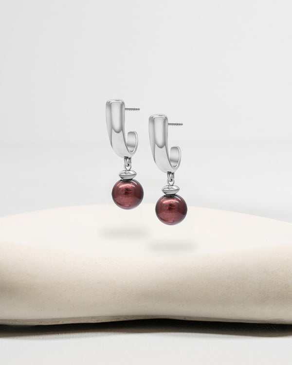 Liliflo_Swiss made Wechselschmuck_Stahlfarbene Iris-Ohrringe mit einem Zierverschluss murano Purpur