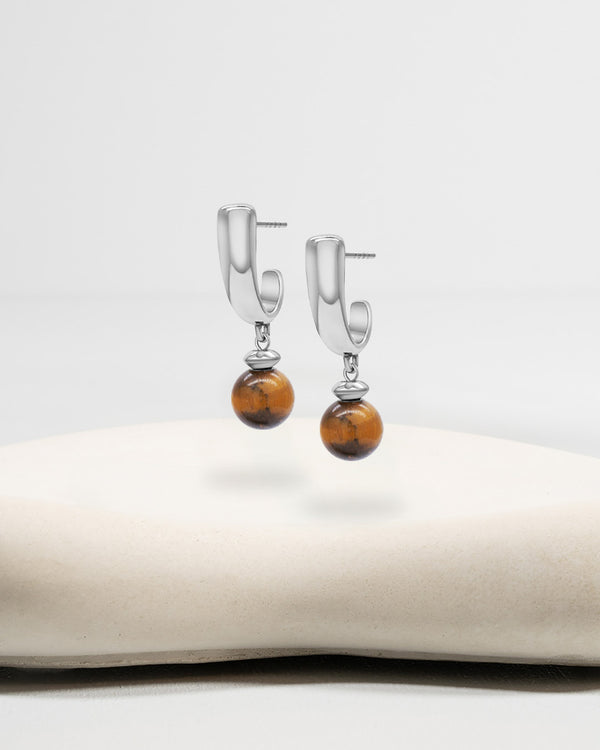 Liliflo_Swiss made Wechselschmuck_Iris-Ohrringe in Stahlfarbe mit einem Zierverschluss Schmuckstein  Tigerauge