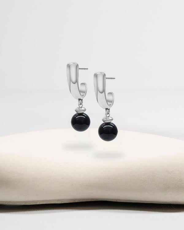 Liliflo_Swiss made Wechselschmuck_Iris-Ohrringe in Stahlfarbe mit einem Zierverschluss Schmuckstein  Onyx