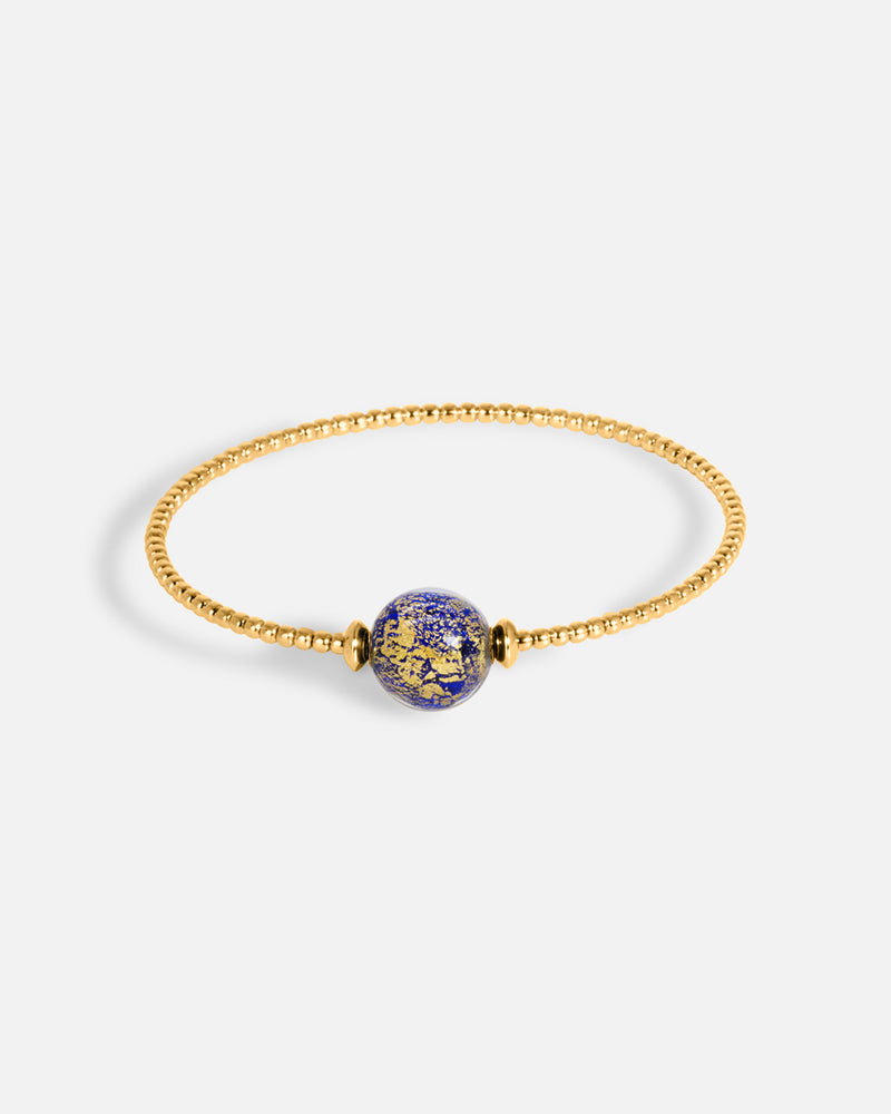 Liliflo_Schmuckbausteine swiss made_Milonga Armband in Einfache Windung_Farbe Gelbgold mit einer Murano Aube in Nachtblau mit Blattgold