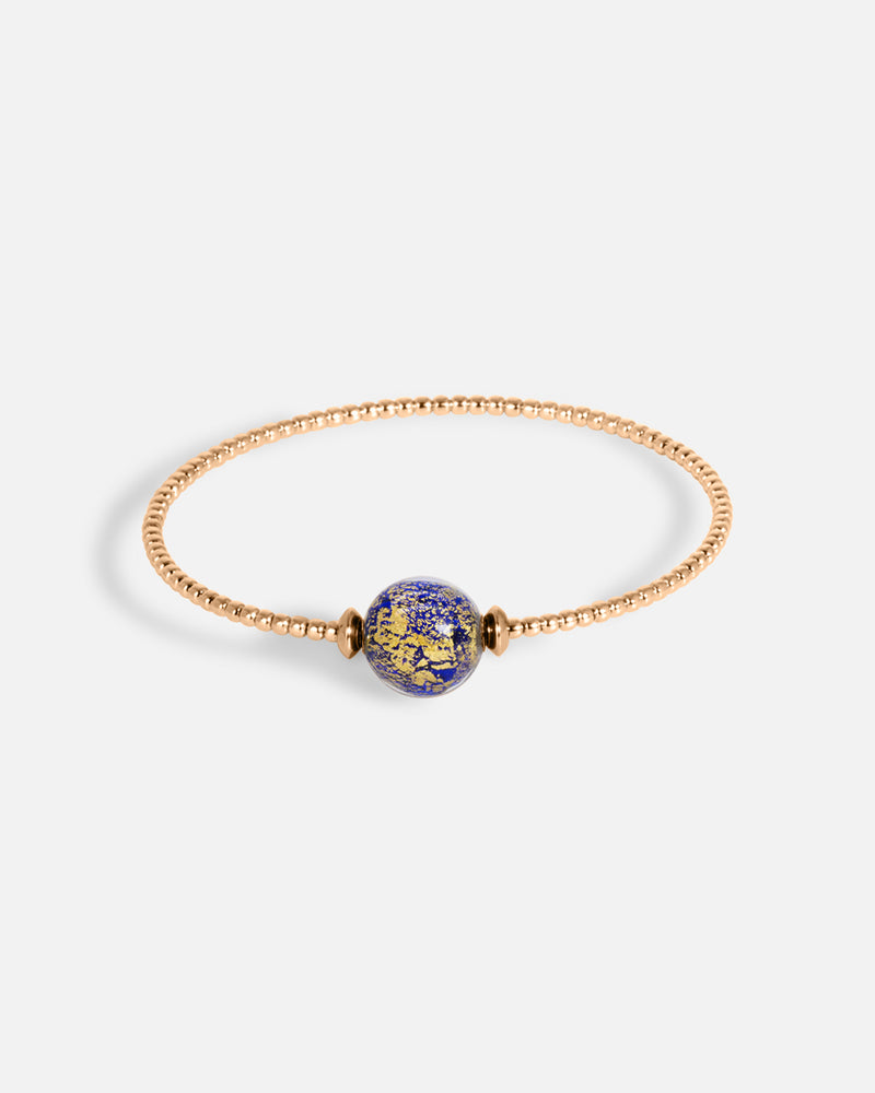 Liliflo_Schmuck swiss made_Milonga Armband in Einfache Windung_Farbe rosa mit einer Murano Aube in nachtblauer Farbe mit Blattgold