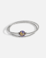 Liliflo_Schmuck, modular, swiss made_Tango-Armband in Doppelturm_Naturfarbe mit einem Murano Aube in Nachtblau mit Blattgold