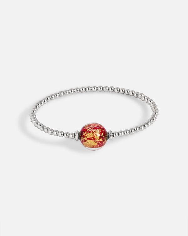 Liliflo_bijoux modulables swiss made_bracelet tango en simple tour_couleur naturel avec un Murano Crépuscule de couleur rouge avec feuille d’or