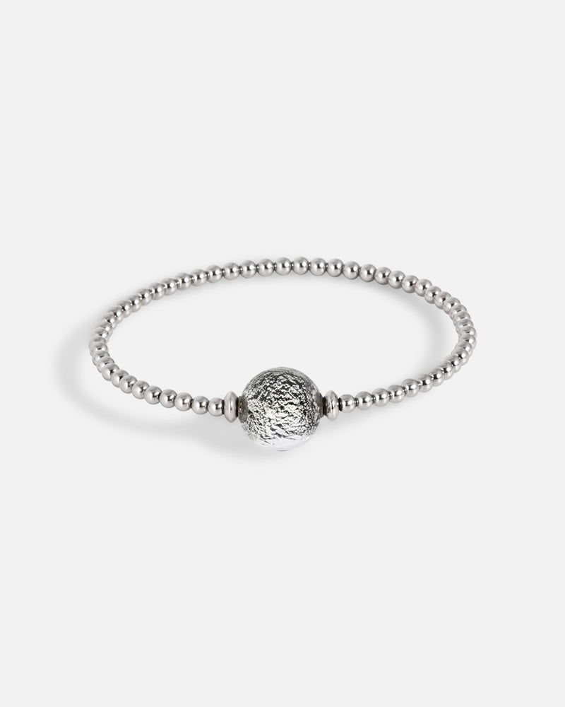 Liliflo_Schmuckbausteine swiss made_Tangoarmband aus Einfache Windung_naturfarben mit einem Murano Galaxie in schwarzgrau