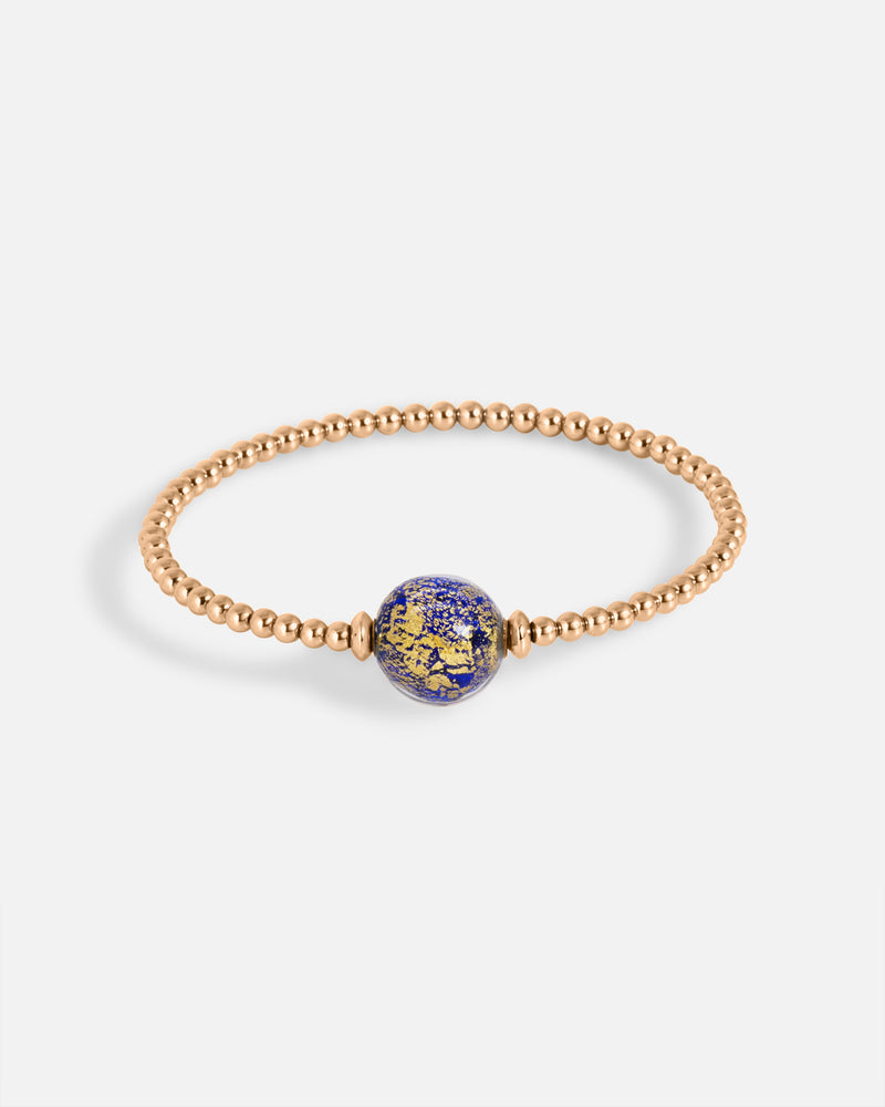 Liliflo_Schmuck swiss made_Tangoarmband in Einfache Windung_Farbe rosa mit einer Murano Aube in der Farbe nachtblau mit Blattgold