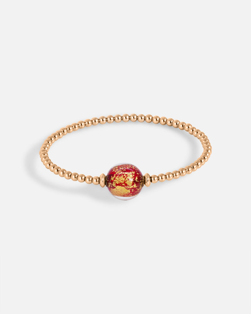 Liliflo_Schmuckbausteine swiss made_Tangoarmband in Einfache Windung_Farbe rosa mit einem Murano Dämmerung in roter Farbe mit Blattgold