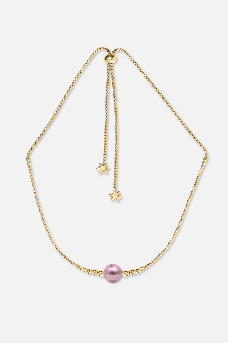 Collier interchangeable Swiss made - Collection Edelweiss Melanie Oesch - Collier couleur acier doré et Lien murano pourpre light