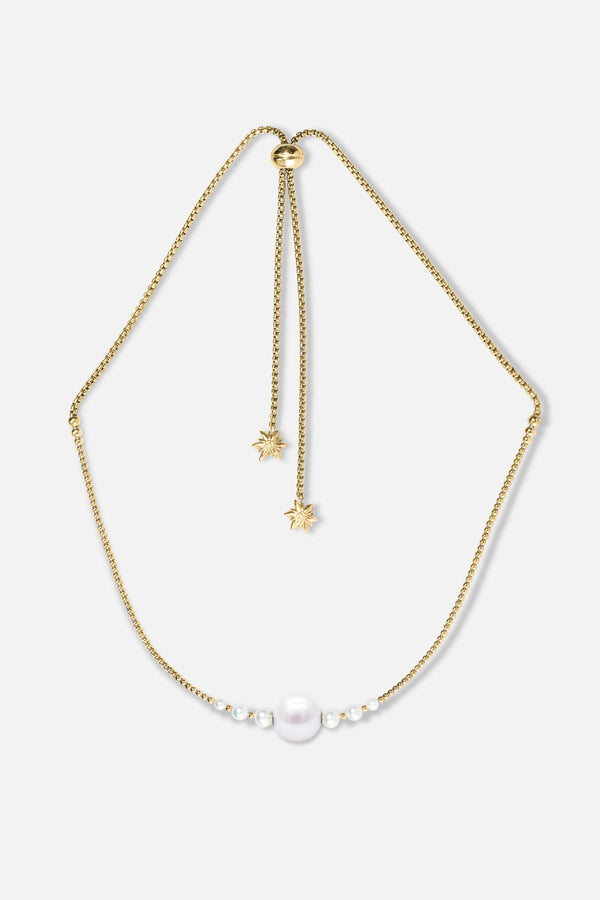 Collier interchangeable Swiss made - Collection Edelweiss Melanie Oesch - Collier couleur acier doré avec perles de culture et Lien Perle de culture