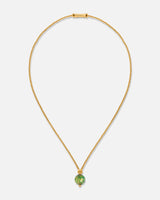 Liliflo_Schmuckbausteine swiss made_Halskette Milonga_Farbe Gelbgold mit einem Murano Boreale in Grün mit Blattgold