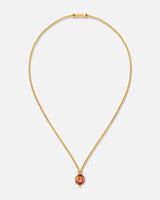 Liliflo_Schmuckbausteine swiss made_Halskette Milonga_Farbe Gelbgold mit einem Murano-Dämmerungsstein in Rot mit Blattgold