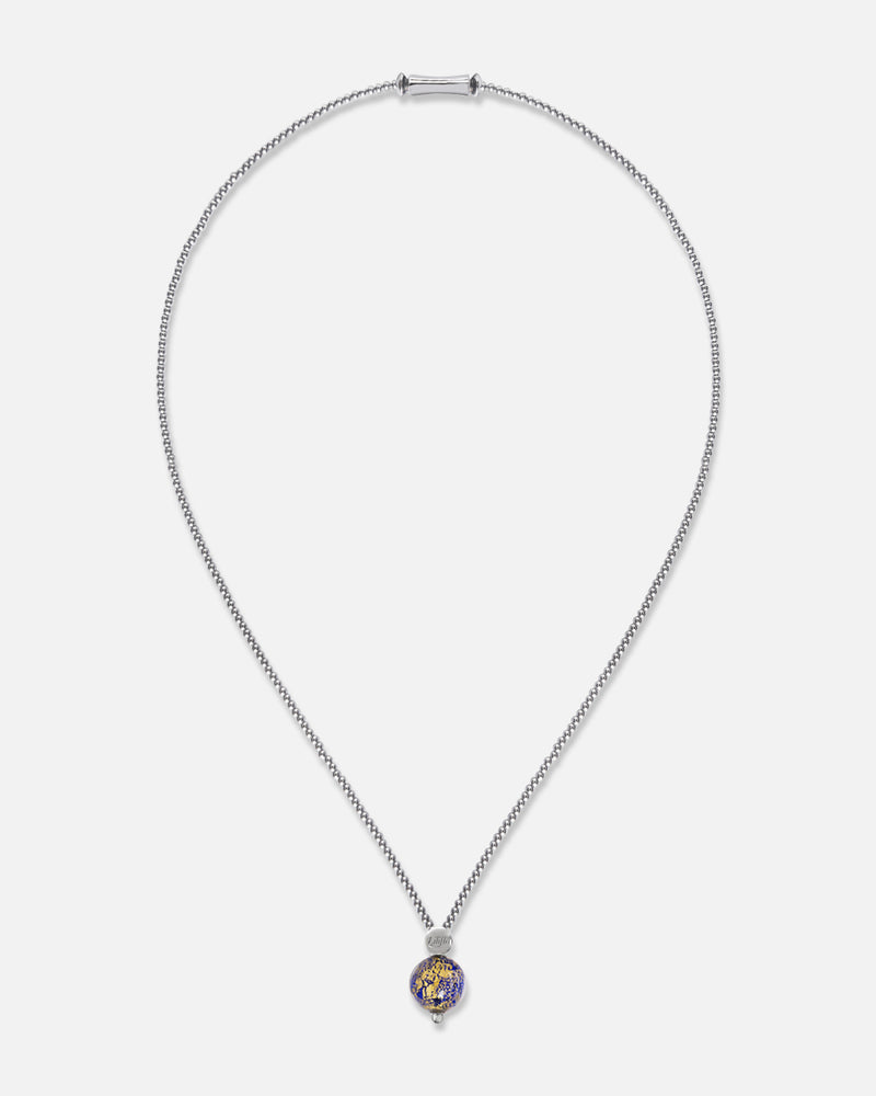Liliflo_Schmuckbausteine swiss made_Halskette Milonga_Naturfarbe mit einem Murano Aube in Nachtblau mit Blattgold