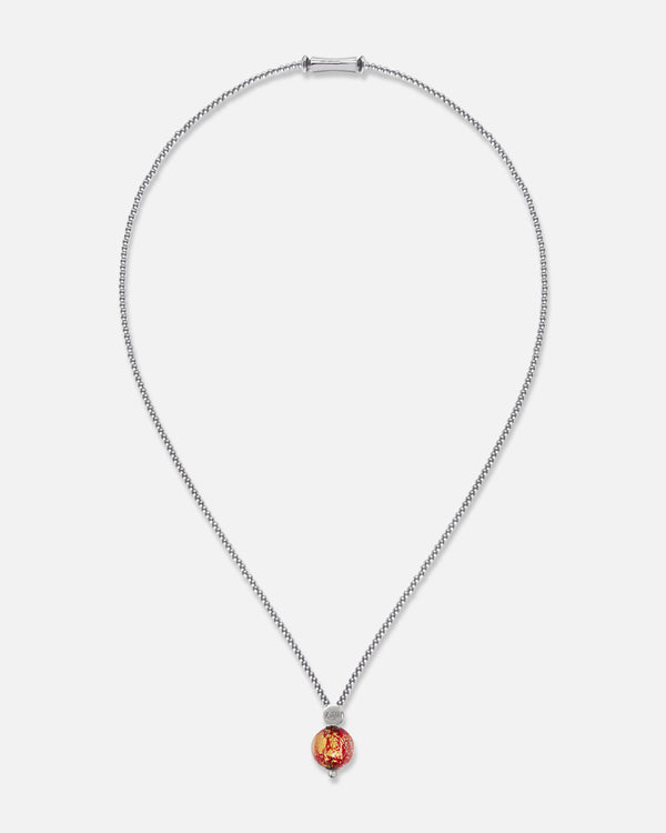 Liliflo_bijoux modulables swiss made_Collier Milonga_couleur naturel avec un Murano Crépuscule de couleur rouge avec feuille d’or