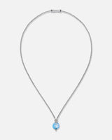 Liliflo_Schmuckbausteine swiss made_Halskette Milonga_Naturfarbe mit einem Murano Zenith in Aquablau mit Blattsilber