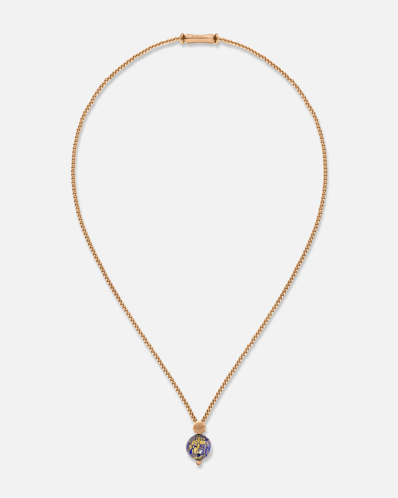 Liliflo_Schmuckbausteine swiss made_Halskette Milonga_Farbe rosa mit einem Murano Aube in Nachtblau mit Blattgold
