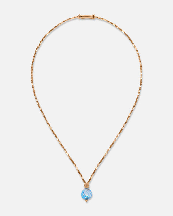 Liliflo_bijoux modulables swiss made_Collier Milonga_couleur rose avec un Murano Zenith de couleur bleu aqua avec feuille d’argent