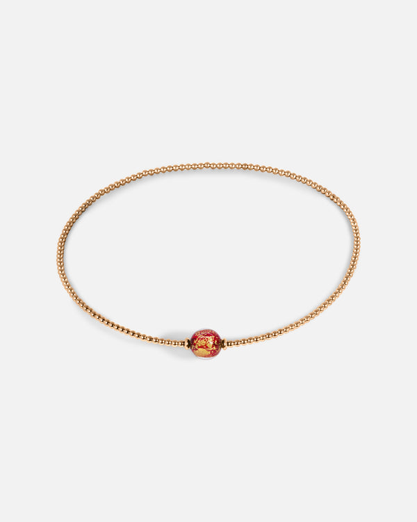 Liliflo_Schmuckbausteine swiss made_Halskette Tango_Farbe rosa mit einer Murano Dämmerung in rot mit Blattgold