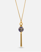 Liliflo_modularer Schmuck swiss made_Halskette_verstellbar_Farbe Gelbgold mit einem Murano Aube in Nachtblau mit Blattgold