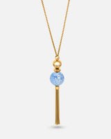 Liliflo_Modularer Schmuck Swiss made_Halskette_verstellbar_Farbe Gelbgold mit einem aquablauen Zenith Murano-Element mit Blattsilber